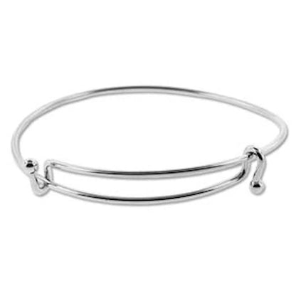 Silver Plated Adjustable Bangle Bracelet, 2mm Wire, 7.5-8 inch