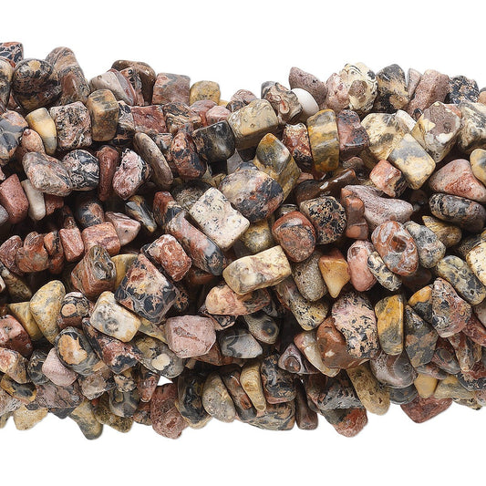 Beads, Leopardskin Jasper (Natural) B/C Grade 3-10mm Chip, 1 Strand (34-36 inch)