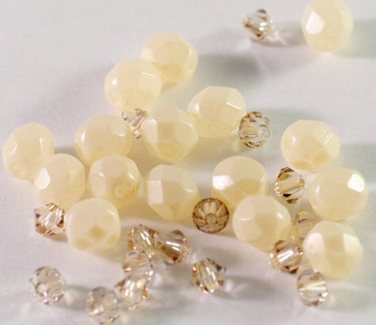 Czech Fire Polished & Swarovski Crystal Bead Mix, Jonquil/Light Colorado Topaz, 32 pcs