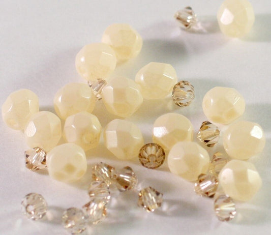 Czech Fire Polished & Swarovski Crystal Bead Mix, Jonquil/Light Colorado Topaz, 32 pcs