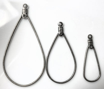 Antiqued Silver Plated Steel Teardrop Beading Hoop Assortment, 3 Sizes, 44 pcs