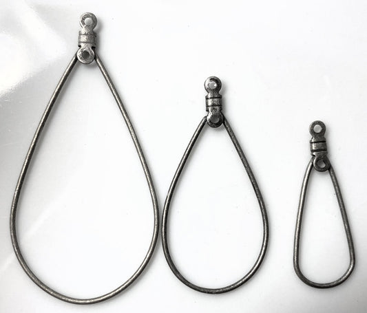 Antiqued Silver Plated Steel Teardrop Beading Hoop Assortment, 3 Sizes, 44 pcs