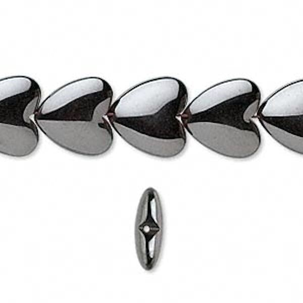Hemalyke Metallic Grey 12mm Flat Heart Beads, 1 Strand (approx. 39-40)