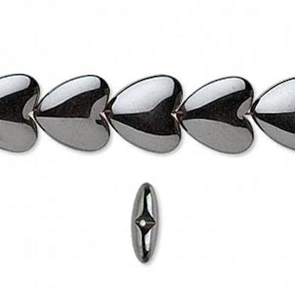 Hemalyke Metallic Grey 12mm Flat Heart Beads, 1 Strand (approx. 39-40)
