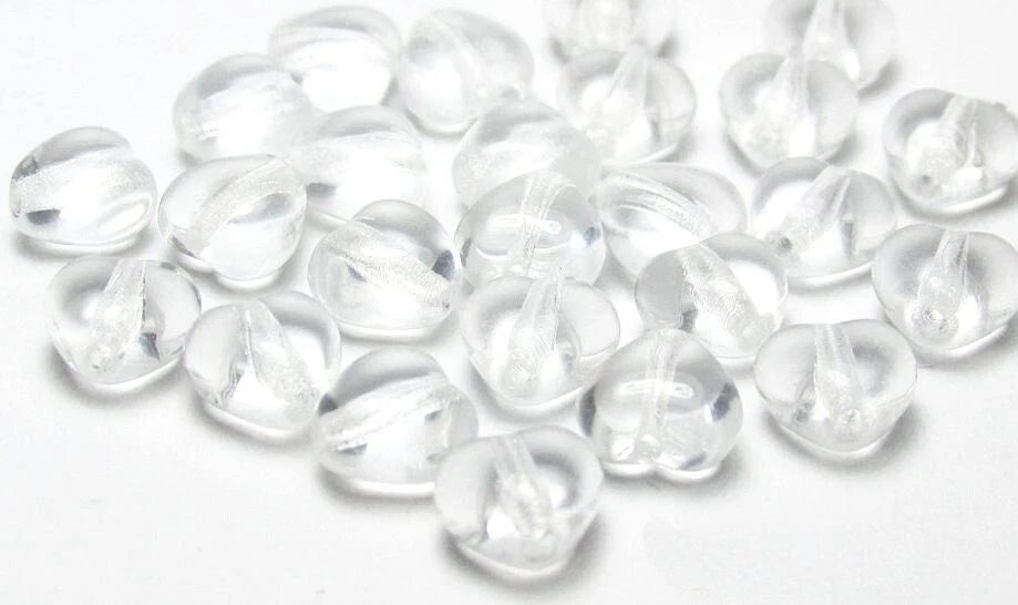 Czech Transparent Clear Pressed Glass Heart Beads, 6mm, 1 Strand (approx. 67)