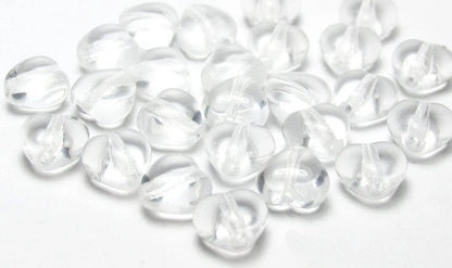 Czech Transparent Clear Pressed Glass Heart Beads, 6mm, 1 Strand (approx. 67)