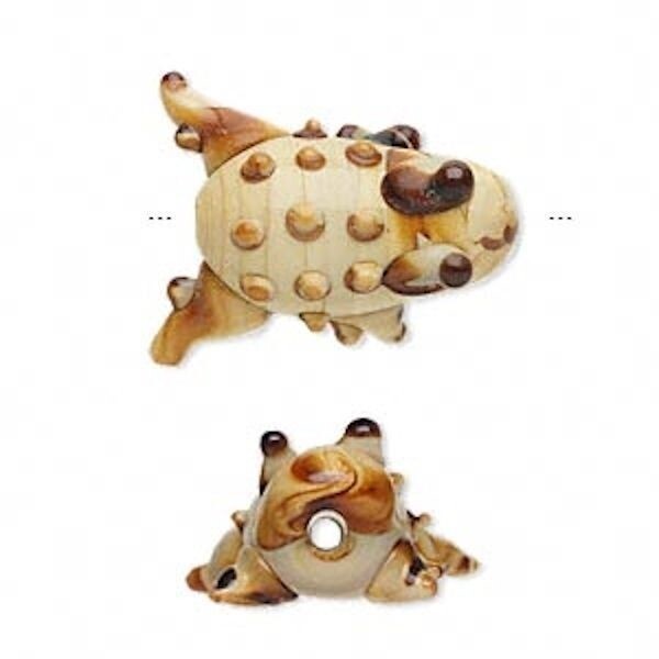 Lampwork Glass 23x16x11mm Brown Toad Frog Beads, 4 Beads
