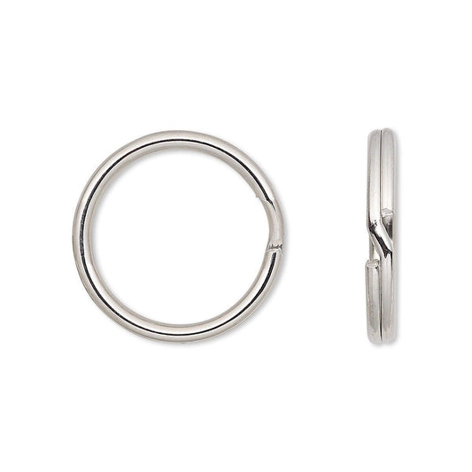 Silver Steel Round Split Rings, 20mm — 100 pcs