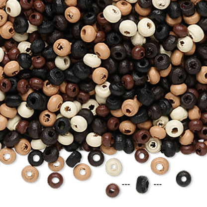 Wooden Rondelle Beads 3x2mm Assorted Natural Colors – 90g (~9000 pcs)