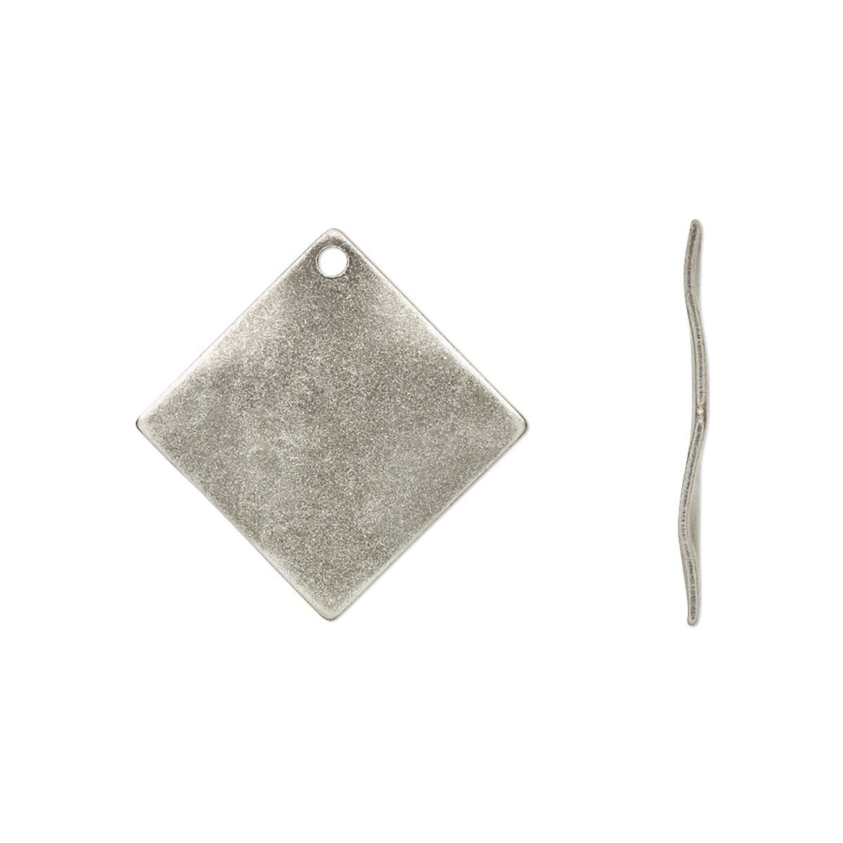 Antiqued Silver Plated Steel Wavy Diamond Blank Charm Drops, 15mm - Pack of 10