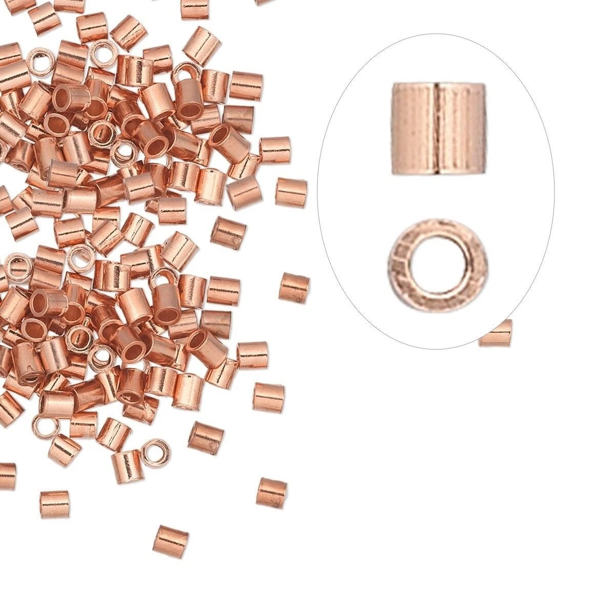 Copper Seamless Crimp Tube Beads, 2x2mm, 100 pcs