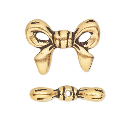 TierraCast Antiqued Gold Plated Pewter 3D Bow Bead 14x10.5mm — Fits 4mm Bead (4 pc)