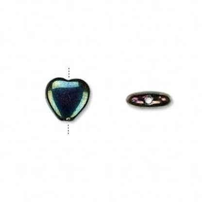 Czech Pressed Glass Iris Green FM Heart Beads, 10mm, 1 Strand (approx. 45)