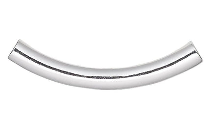 BeadSmith Silver Plated Brass Curved Tube Noodle Beads, 26x3.2mm 2mm Hole - Pack of 12