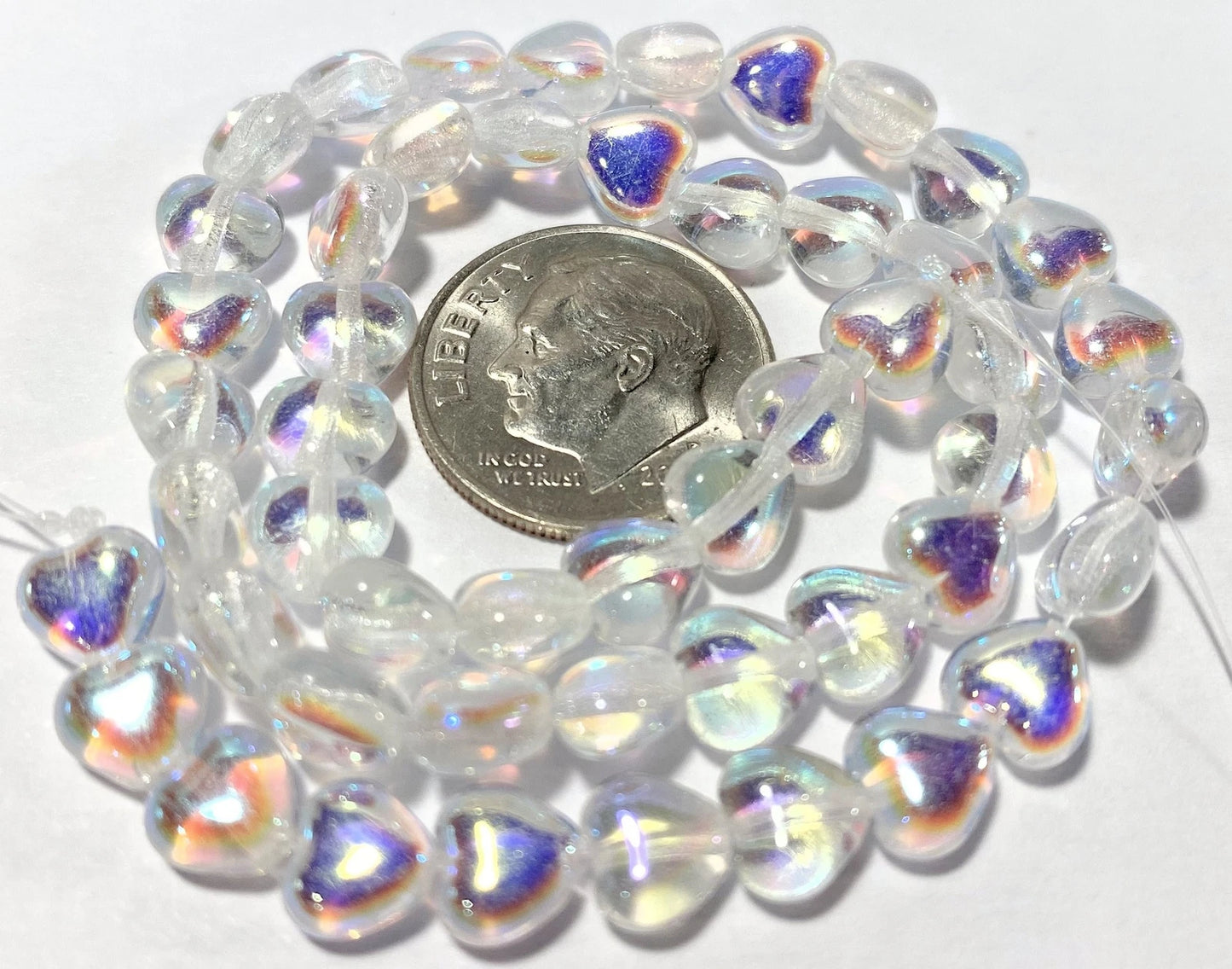 Czech Clear AB Pressed Glass Heart Beads, 6mm, 50 pcs