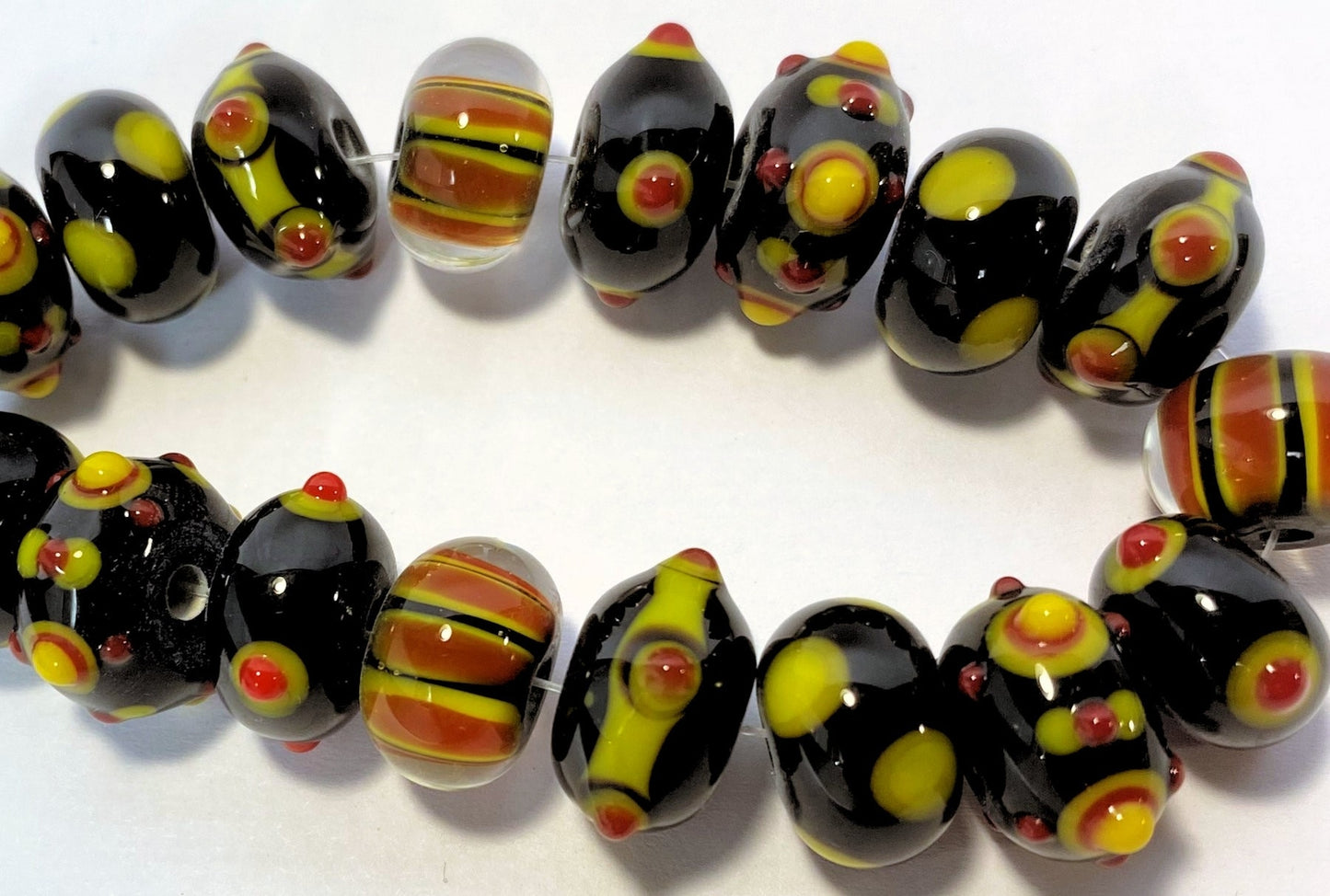 Lampwork Glass 14x10mm Rondelle Beads, Multi-Color (Black, Orange & Yellow), 20 pcs