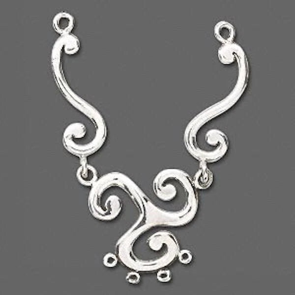 Sterling Silver 6-Loop Triangular Swirl Focal Component, 89x23mm, 1 pc