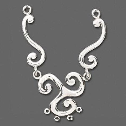 Sterling Silver 6-Loop Triangular Swirl Focal Component, 89x23mm, 1 pc