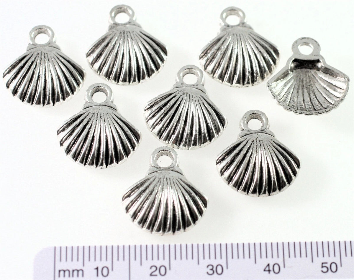 Antiqued Silver-Plated Pewter Shell Charms, 15x14mm, Single-Sided, 10 pcs