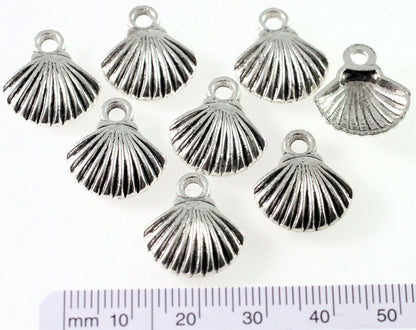 Antiqued Silver-Plated Pewter Shell Charms, 15x14mm, Single-Sided, 10 pcs