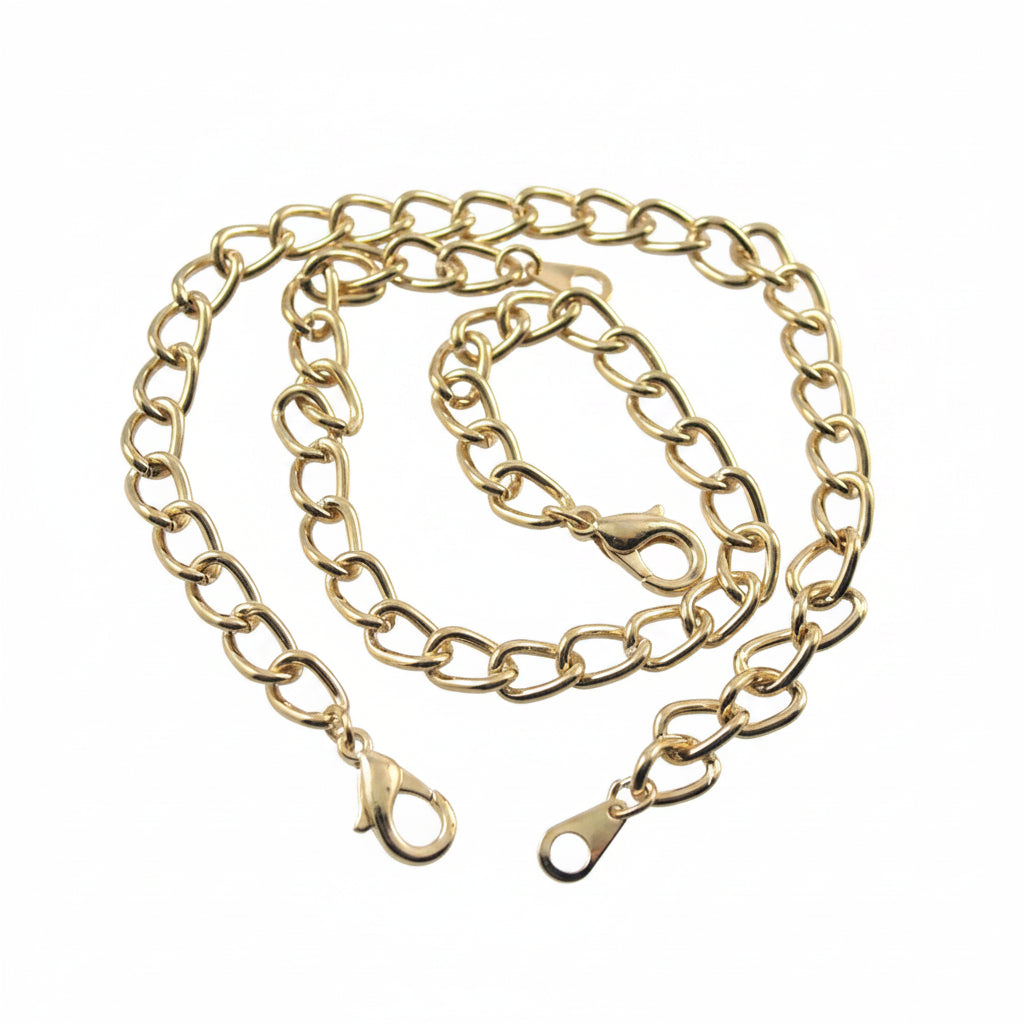 Gold Plated Steel Curb Chain Charm Bracelet with Lobster Clasp, 7.5-8.5 inch, 2 pcs