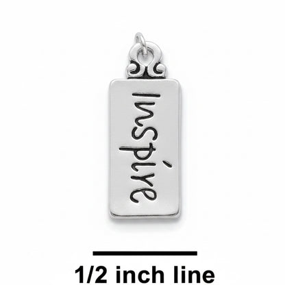 Silver Plated Pewter "INSPIRE" Word Tag Charm with Jump Ring, 9x22mm - 1 pc