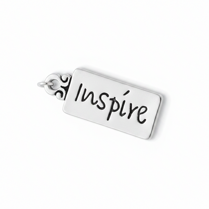 Silver Plated Pewter "INSPIRE" Word Tag Charm with Jump Ring, 9x22mm - 1 pc