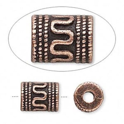 Antique Copper Pewter Fancy Filigree Cylinder Barrel Beads, 13x10mm, 20 pcs