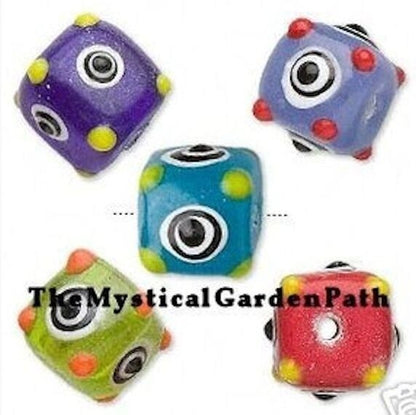 Multicolor Opaque Lampwork Glass Cube Beads with 1.5mm Hole, 10 pcs