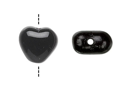 Czech Opaque Black Pressed Glass Heart Beads, 8mm, 1 Strand (approx. 50)