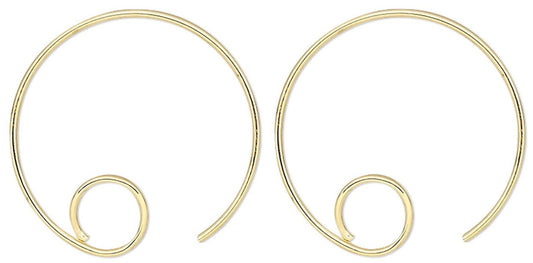 Gold Plated Brass 16mm Round Beading Hoop Earrings with 5mm Open Loop 22 Gauge (100 pc)