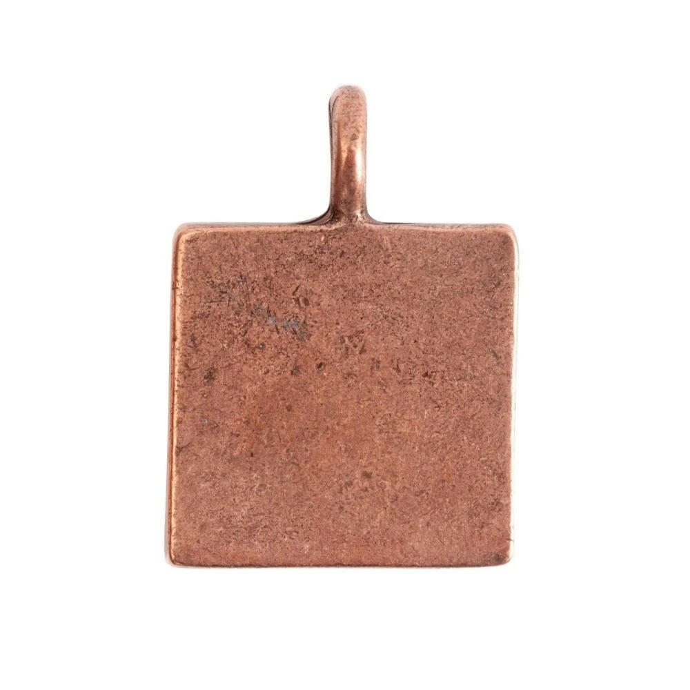 Antiqued Copper-Plated Pewter Square Bezel Pendant, 26.1x18.6mm - 1 pc