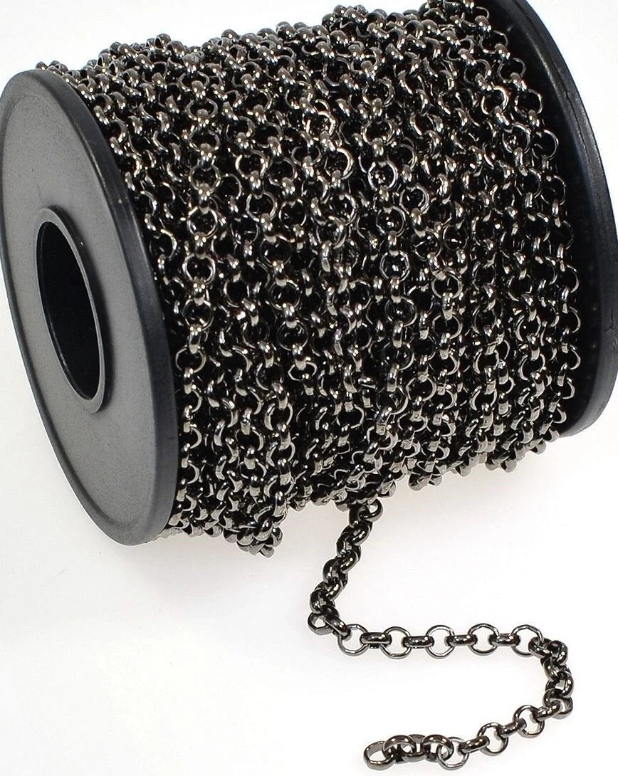 Gunmetal Rolo / Belcher Chain, Brass, 3.9mm Links, 10 Meters (32.8 Feet)