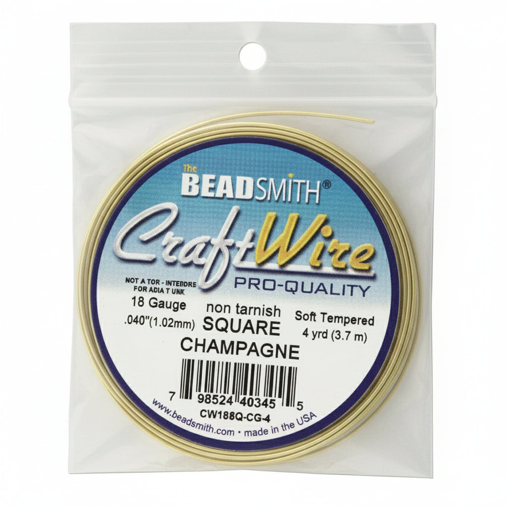 Beadsmith Non-Tarnish Champagne Gold Square Wire, 18 Gauge (1.02mm), 4 Yards