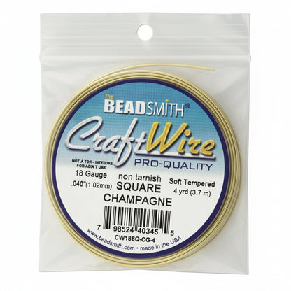 Beadsmith Non-Tarnish Champagne Gold Square Wire, 18 Gauge (1.02mm), 4 Yards