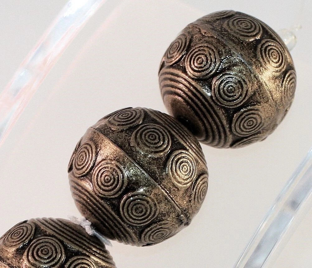 Antiqued Brass Pewter Aztec Swirl Round Focal Beads, 23mm, 4 pcs