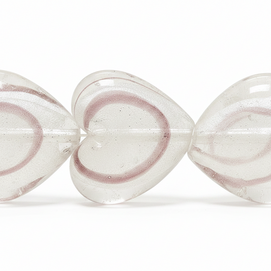 Lampwork Glass Puffed Heart Beads, Clear & Purple with Silver Foil, 28-29mm, 4 pcs