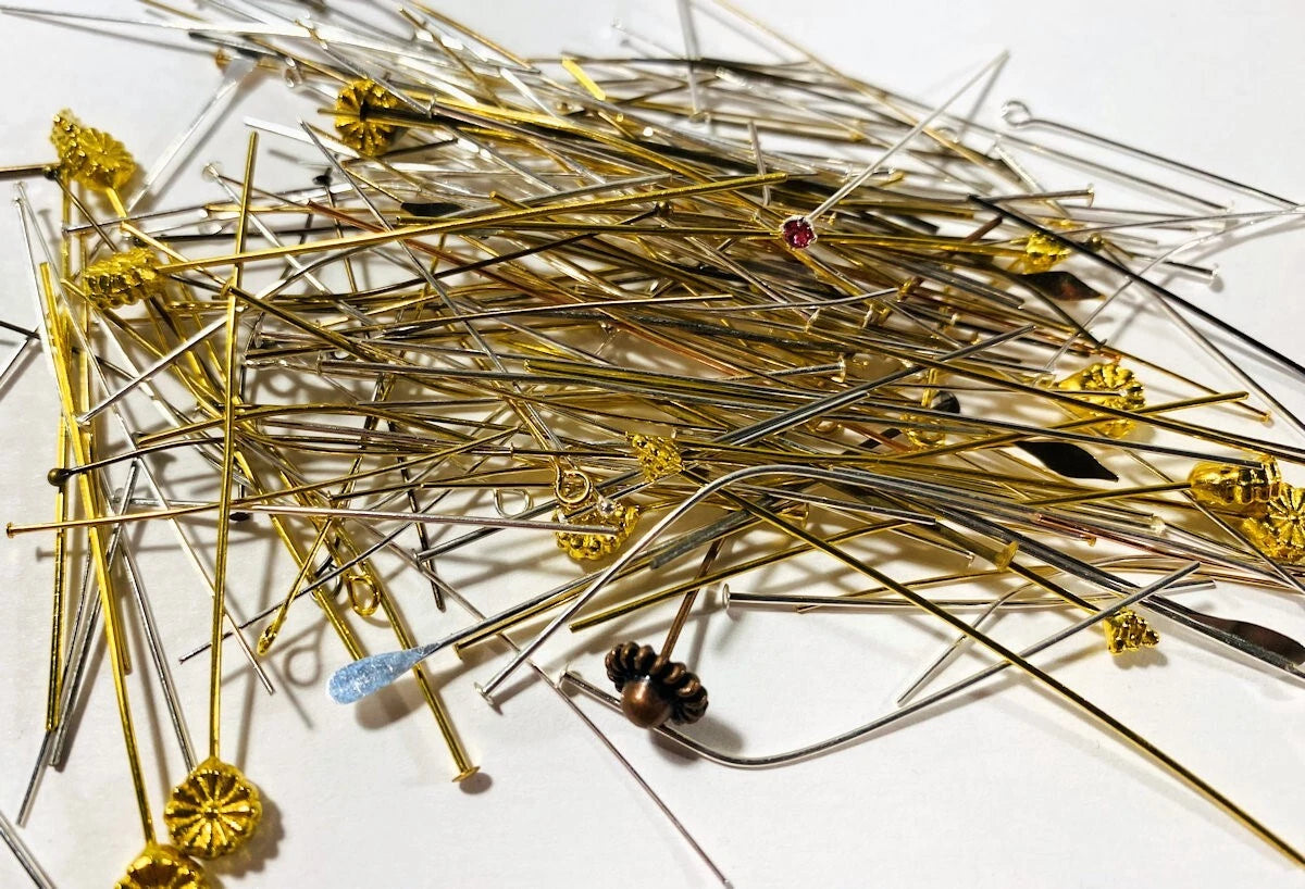 Mixed Brass Head Pin & Eye Pin Assortment, 25 Grams (approx. 50-150 pcs)