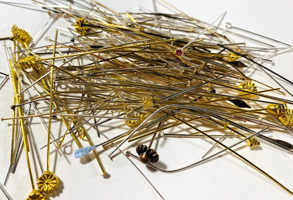 Mixed Brass Head Pin & Eye Pin Assortment, 25 Grams (approx. 50-150 pcs)