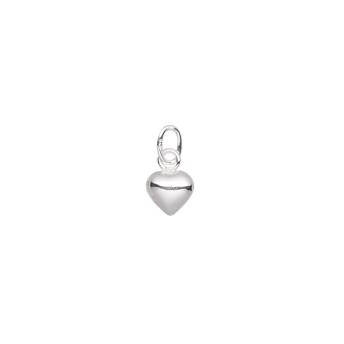 Puffy Heart Drop Charm, Sterling Silver 3D 6x6mm with Jump Ring, 6 pcs