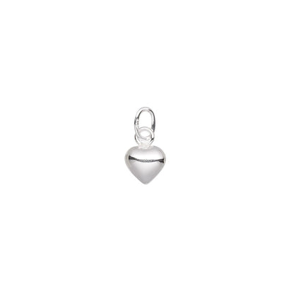 Puffy Heart Drop Charm, Sterling Silver 3D 6x6mm with Jump Ring, 6 pcs