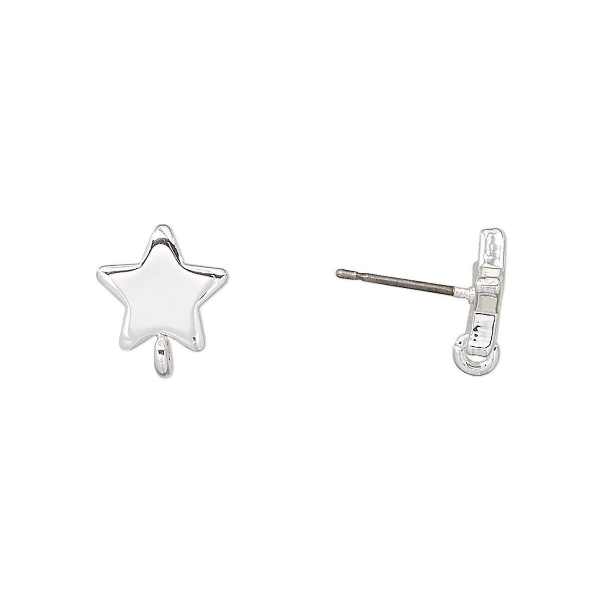 A pair of sterling silver star-shaped stud earrings, with one earring shown from the front and the other from the side/back view, on a plain white background.