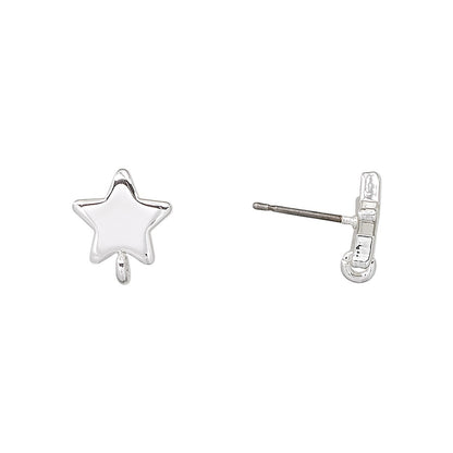 A pair of sterling silver star-shaped stud earrings, with one earring shown from the front and the other from the side/back view, on a plain white background.