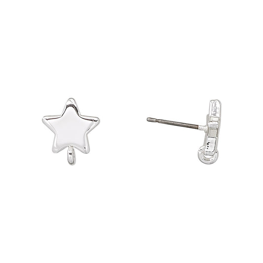 A pair of sterling silver star-shaped stud earrings, with one earring shown from the front and the other from the side/back view, on a plain white background.
