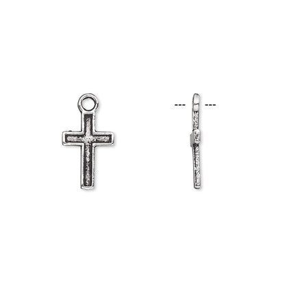 Antiqued Silver Pewter Cross Drop Charms, 12x8mm, 10 pcs