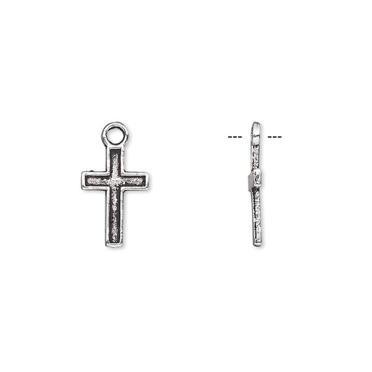 Antiqued Silver Pewter Cross Drop Charms, 12x8mm, 10 pcs