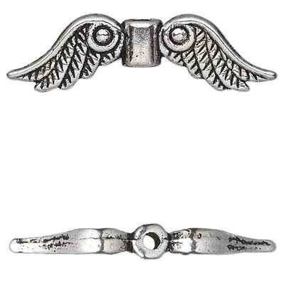 Antiqued Silver Plated Pewter Double-Sided Angel Wing Beads, 23x6mm, 20 pcs