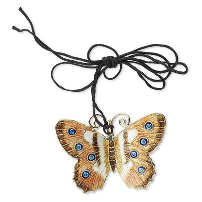 Brown & White Cloisonné Butterfly Pendant 46x35mm, 1 pc
