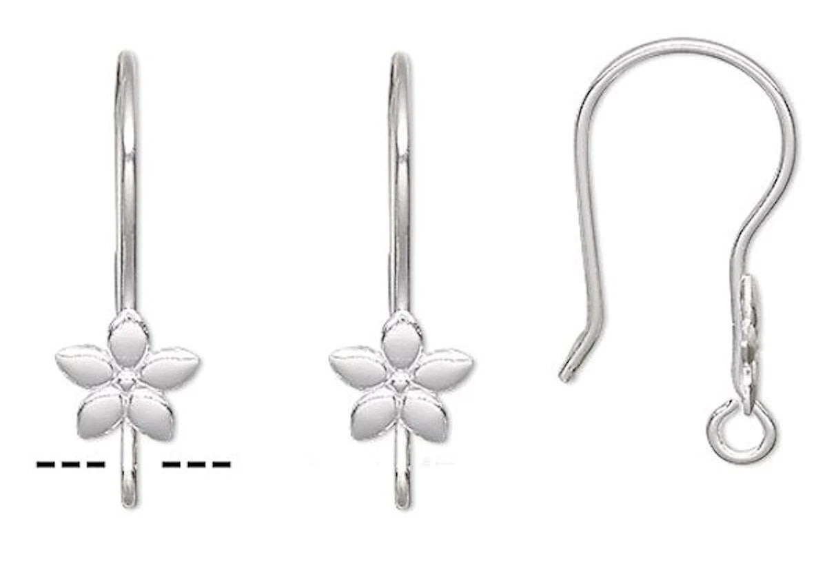 Silver Plated Stainless Steel Flower Fishhook Ear Wires, 21mm, 21 Gauge, Open Loop