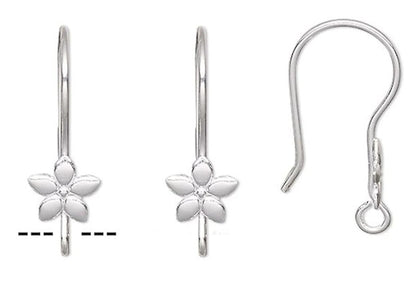 Silver Plated Stainless Steel Flower Fishhook Ear Wires, 21mm, 21 Gauge, Open Loop